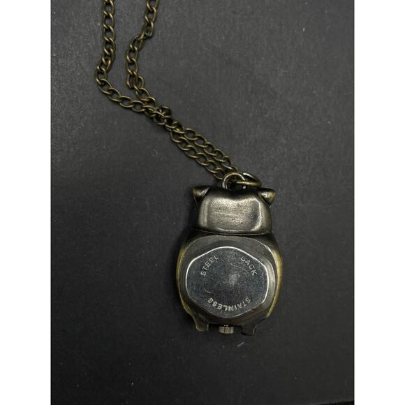 Vintage DBS Signed Goldtone Owl Pendant Quartz Watch w/ Chain Necklace - Picture 10 of 11